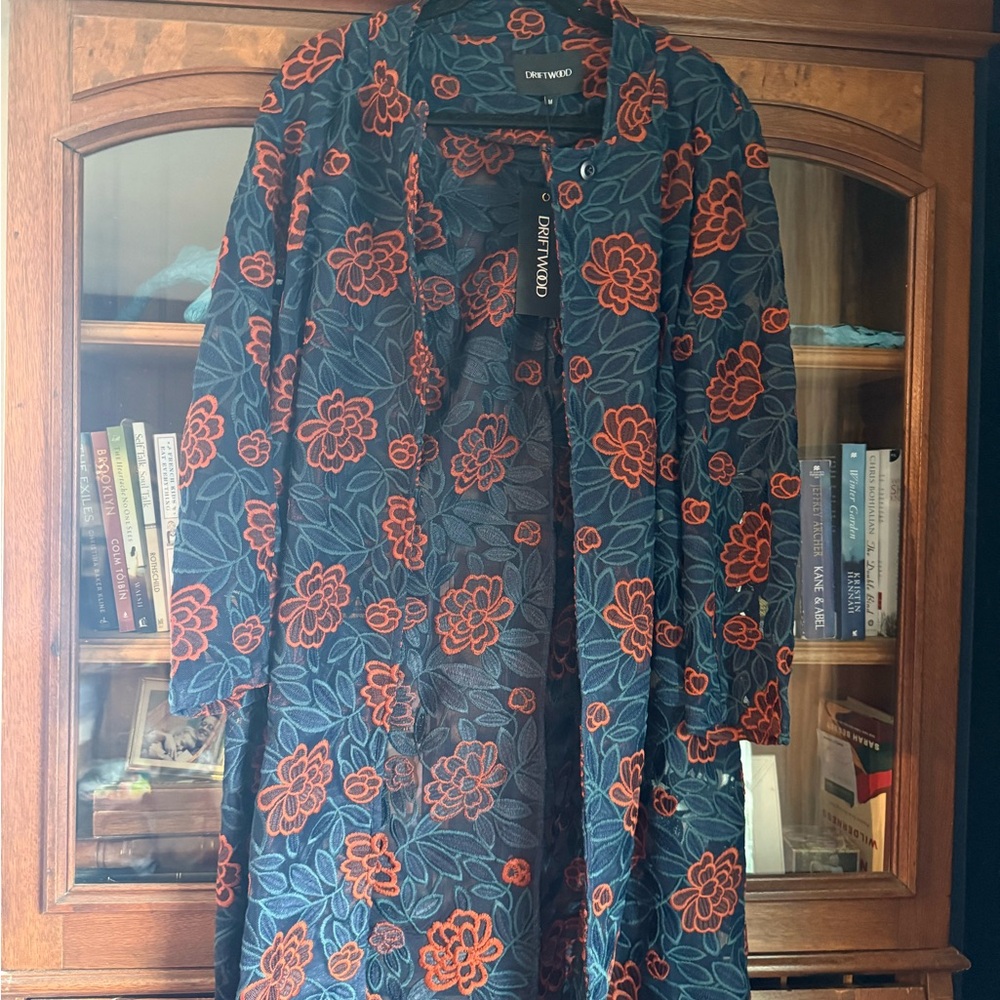 DRIFTWOOD Navy and Orange sheer Floral Jacket